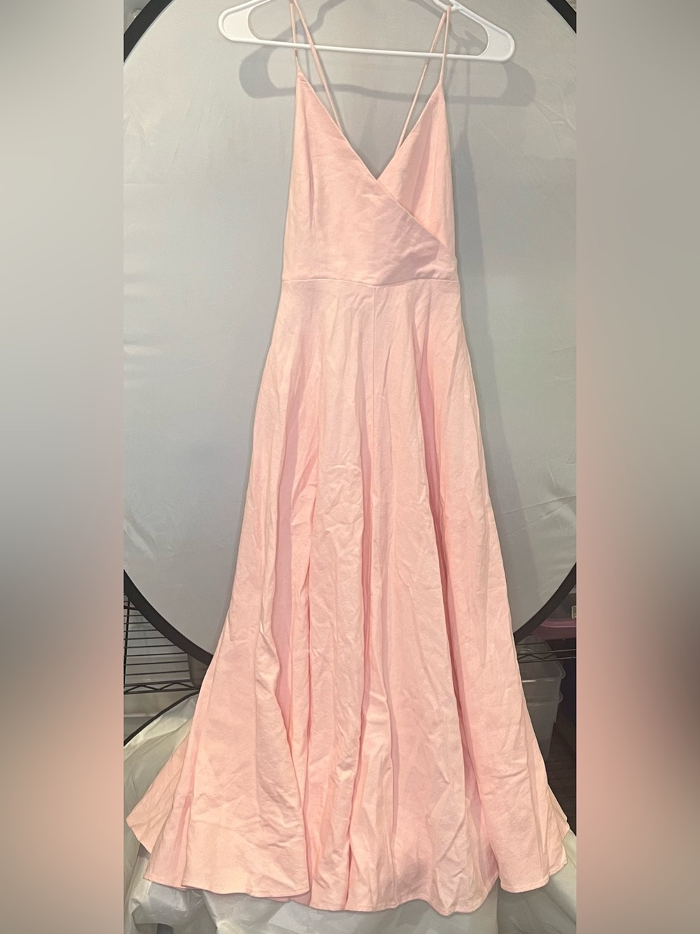 Zara Light Pink V-Neck Spaghetti Strap A-Line Prom Dress